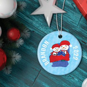 Mormor Grandchild Snuggled Snögubbars jul Julgransprydnad Keramik