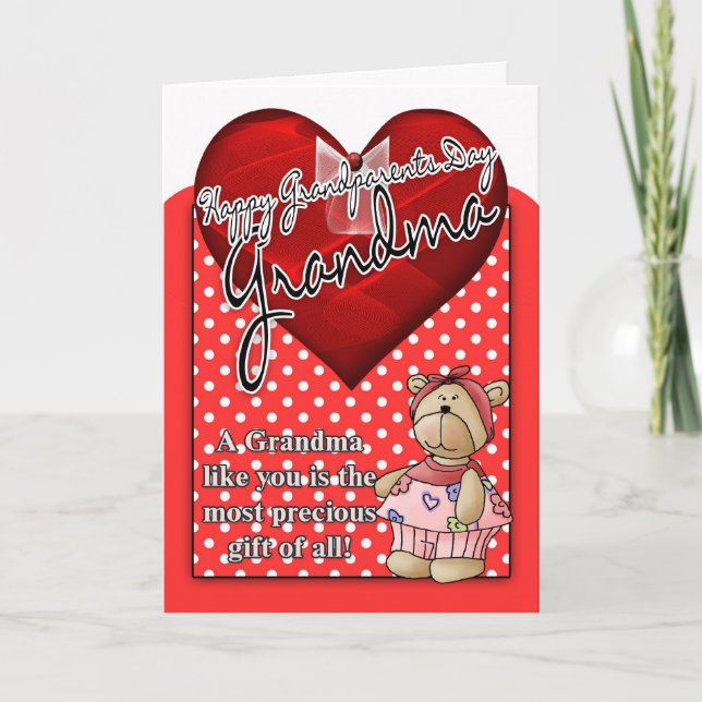 Mormor Grandparent Day Card - Red and White Polk Kort (Framsida)