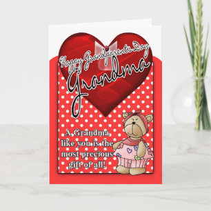 Mormor Grandparent Day Card - Red and White Polk Kort