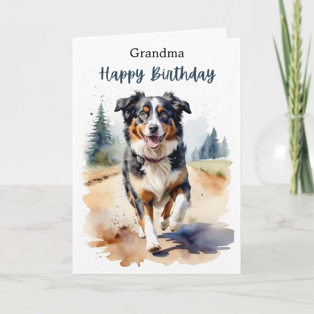 Mormor Grattis på födelsedagen Australisk herdehun Kort (Framsida)