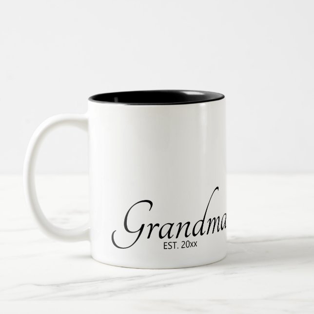 Mormor Grundad Datum Est Svart Skrift Två-Tonad Mugg (Vänster)