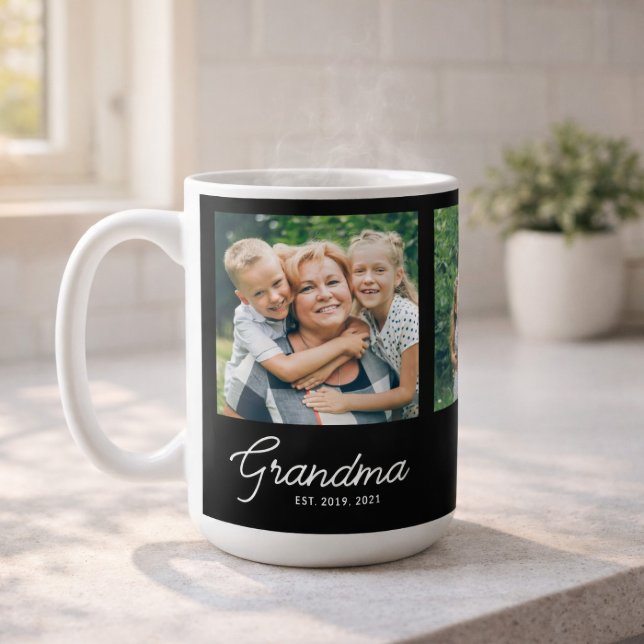 Mormor Grundad Skrift Svart 3 Foto Kaffemugg (Skapare uppladdad)