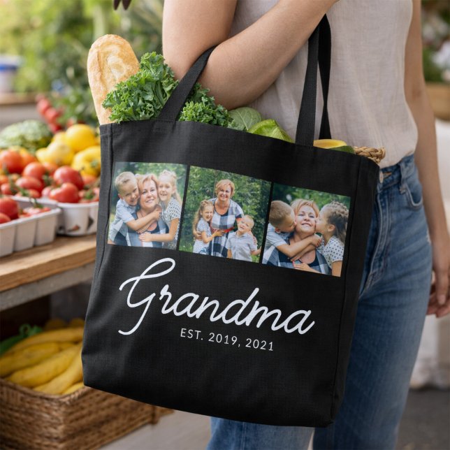 Mormor Grundad Skrift Svart 3 Foto Tygkasse (Skapare uppladdad)