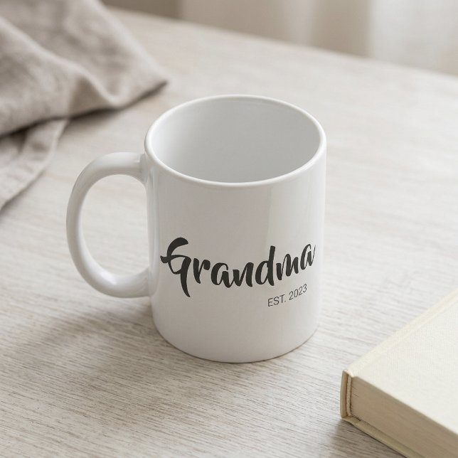 Mormor Grundad Svart Vitt Skript Present Kaffemugg (Grandma Established Black White Script Gift Coffee Mug)