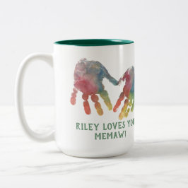 Mormor Handprint med Photo Två-Tonad Mugg