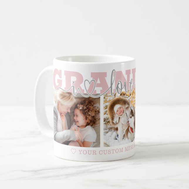 MORMOR Jag älskar dig 3 bilder Rosa Grå Kaffemugg (Framsida vänster)