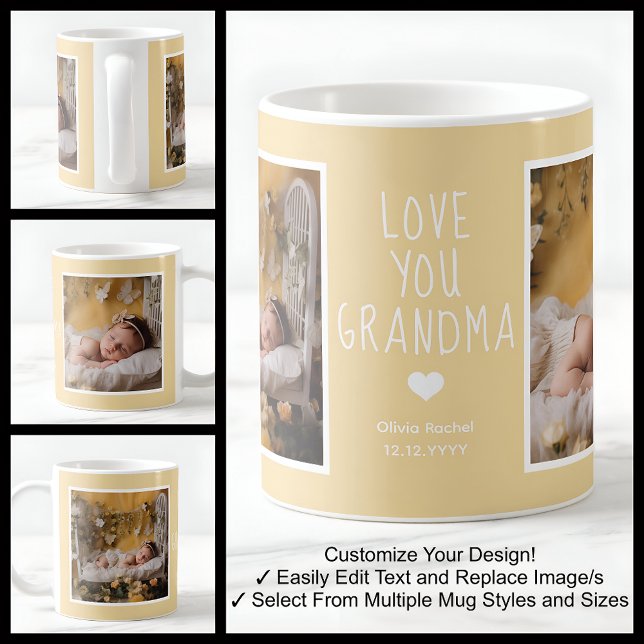 Mormor kärlek du foton moderna gula C62 vita Kaffemugg (Skapare uppladdad)