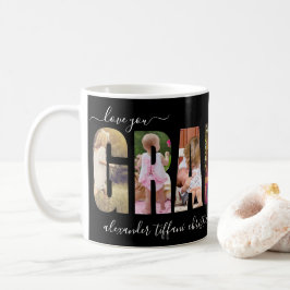 Mormor kärlek Sju Foto Barnbarn Namn Svart Kaffemugg