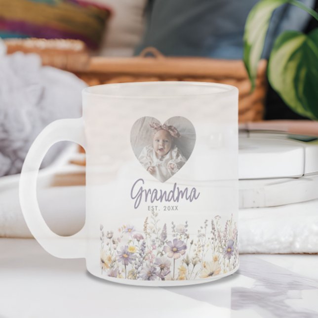 Mormor Lila Akvarell Vilda Blommor & Foto Present Frostad Glasmugg (Skapare uppladdad)
