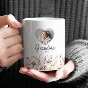 Mormor Lila Akvarell Vilda Blommor & Foto Present Kaffemugg