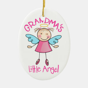 Mormor lite ängel julgransprydnad keramik