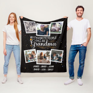 Mormor med namn och foton från barnbarn fleecefilt