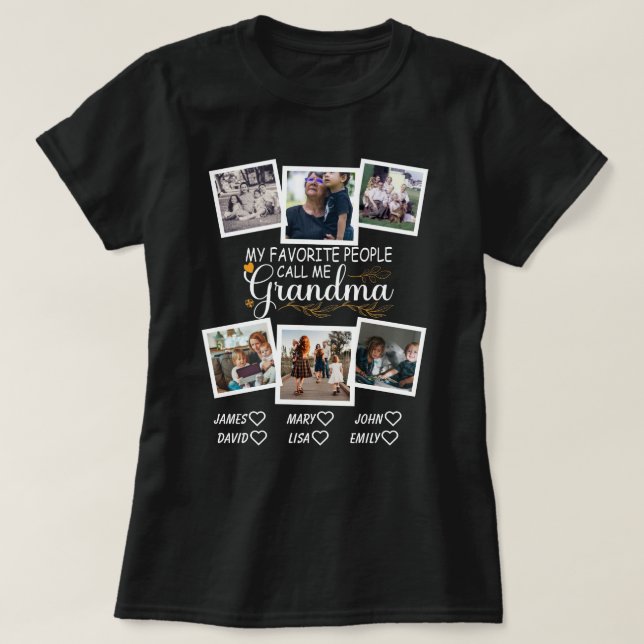 Mormor med namn och foton från barnbarn t shirt (Design framsida)