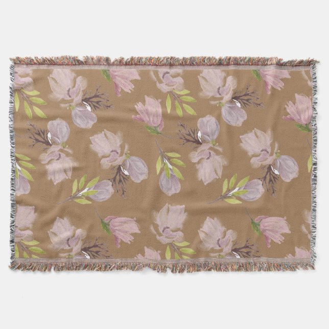 Mormor, modernt blommönster mysigt brunt filt (Framsidan)