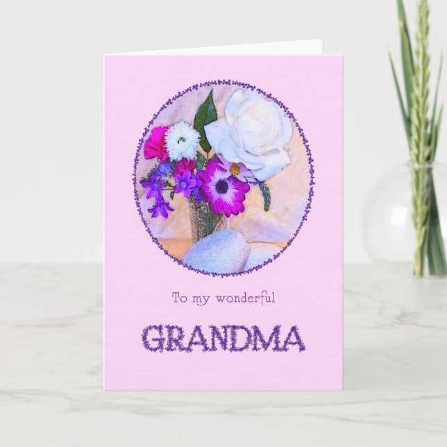 Mormor, Mors dag kort med målade blommor. (Framsida)