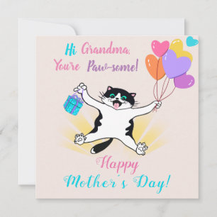 Mormor Mors dag Söt Kisse Färgglada Ballonger Kort