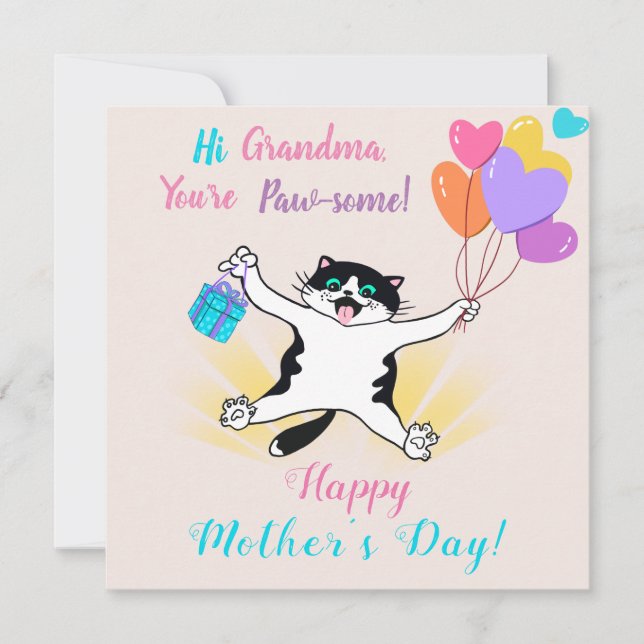 Mormor Mors dag Söt Kisse Färgglada Ballonger Kort (Framsida)