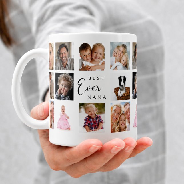 Mormor nana fotokollage vit svart kaffemugg (Skapare uppladdad)