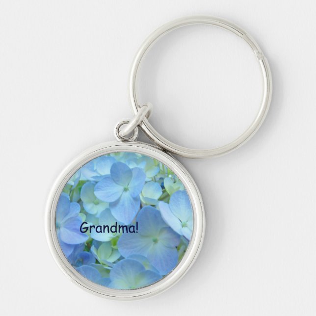 Mormor! Nyckelring Blå Hortensia Blommor (Framsidan)