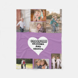 Mormor och morfar hjärtlig lila collage fleecefilt