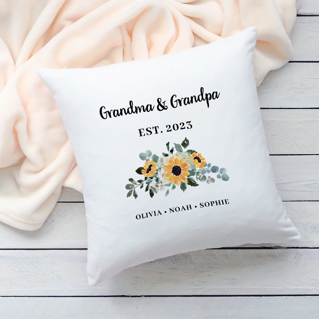 Mormor och morfar | Rustic Solros och Namn Kudde (A simple, rustic pillow keepsake for your grandma and grandpa)