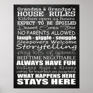 Mormor och morfar's House Regler Poster Chalkboard