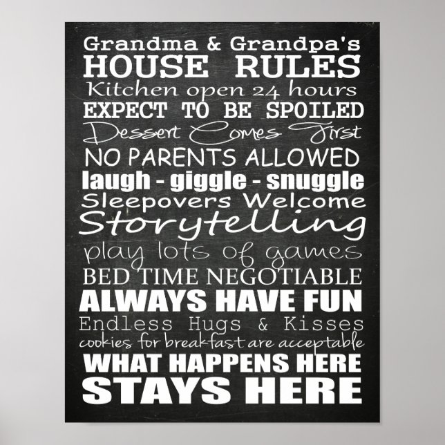 Mormor och morfar's House Regler Poster Chalkboard (Framsidan)