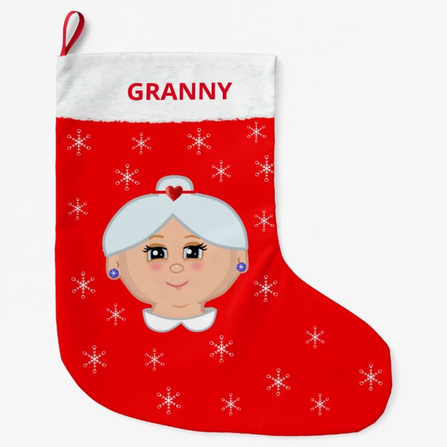 Mormor och snöflingor julstrumpa (Framsidan)