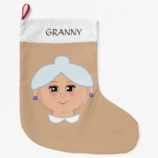 Mormor på Beige Stor Julstrumpa (Framsidan)