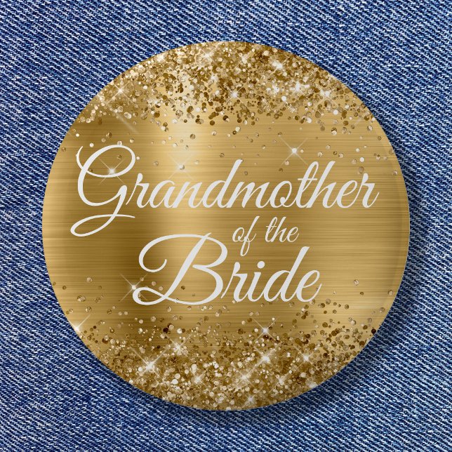 Mormor på Bride Glittery Gold Foil Knapp (Grandmother of the Bride Glittery Gold Foil Button)