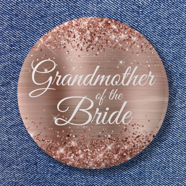 Mormor på Bride Glittery Ro Gold Foil Knapp (Grandmother of the Bride Glittery Rose Gold Foil Button)