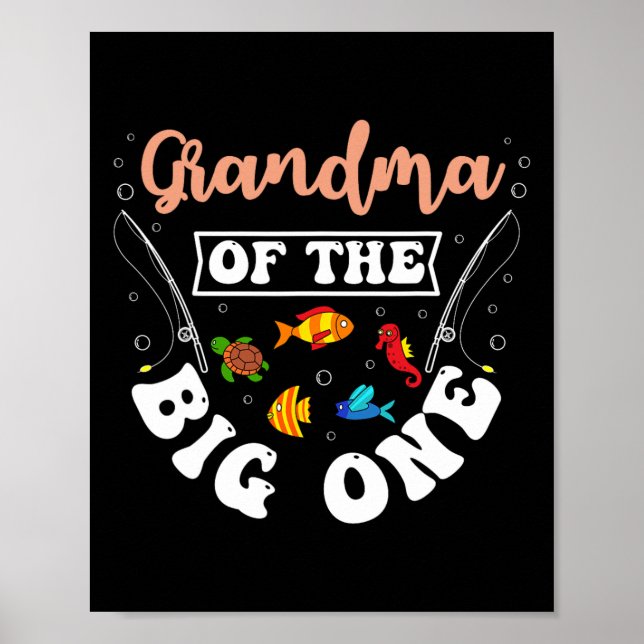 Mormor på Födelsedagsfesten Big One Fishing Bday Poster (Framsidan)
