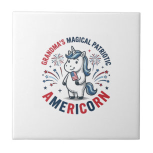 Mormor Patriotisk Amerikansk Enhörning T-Shirt Des Kakelplatta