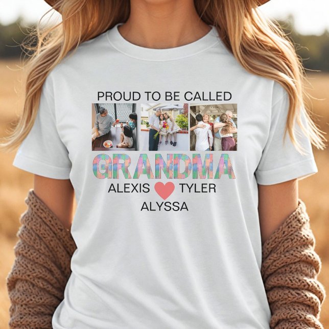 Mormor Pinselströk 3 Foto Barnbarn Namn T Shirt (Skapare uppladdad)