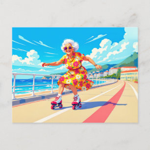 Mormor Rullskridsko Illustration Helg Vykort