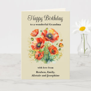 Mormor Rustika Röda Vallmos Floral Glad Födelsedag Kort