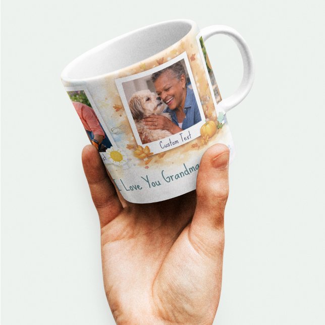 Mormor Säsongsminnen Foto Collage Special  Benporslin Mugg (Grandma Seasonal Memories Photo Collage Specialty Bone China Mug)