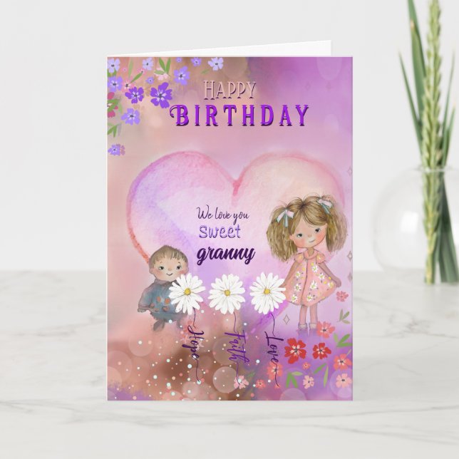 Mormor Snygga Lila Rosa Födelsedag Kort (Framsida)