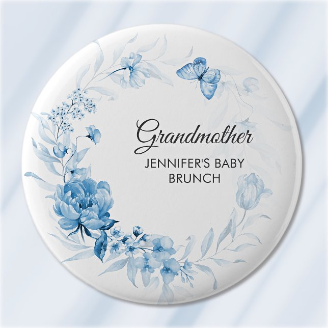 Mormor Softa Blå Blommor Baby Shower/Brunch Knapp (Skapare uppladdad)