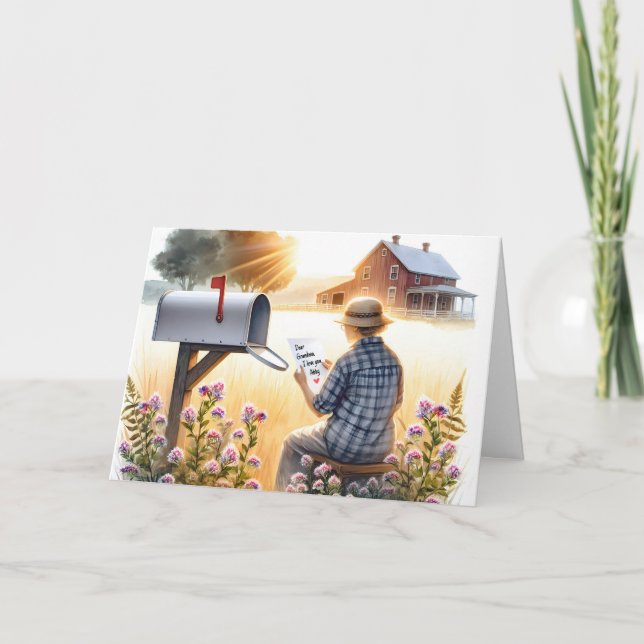 Mormor som läser en födelsedag Brev från farmor Kort (Framsida)