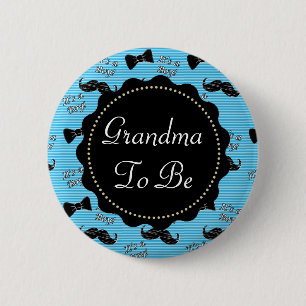 Mormor som ska bli Blue Mustache Bowtie Baby Showe Knapp