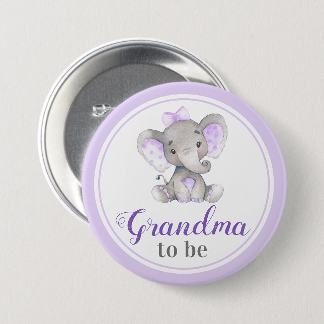 Mormor som ska bli New Granny Flicka Shower Elepha Knapp (Framsida & baksida)