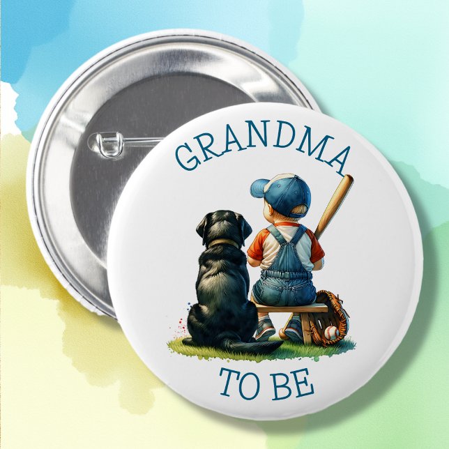 mormor som ska | Boy's Baseball and Hund Baby Show Knapp (Skapare uppladdad)