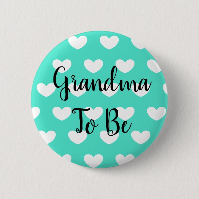 Mormor som ska vara Teal Hearts Baby Shower Button Knapp (Framsida)