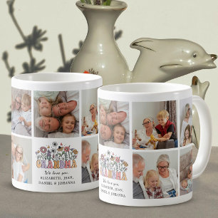 Mormor Söt Retro Nyckfulla Blommor Fotokollage Kaffemugg