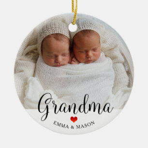 Mormor Söt rött hjärta med ditt foto Julgransprydnad Keramik