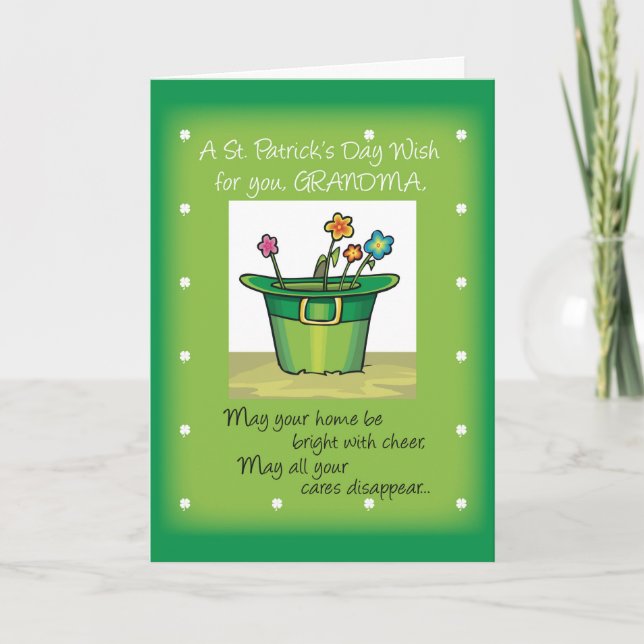 Mormor, St. Patrick's Day Hat med Flowers Kort (Framsida)