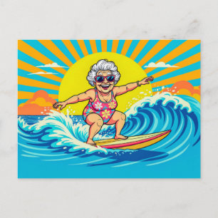 Mormor Surfing Illustration Helg Vykort