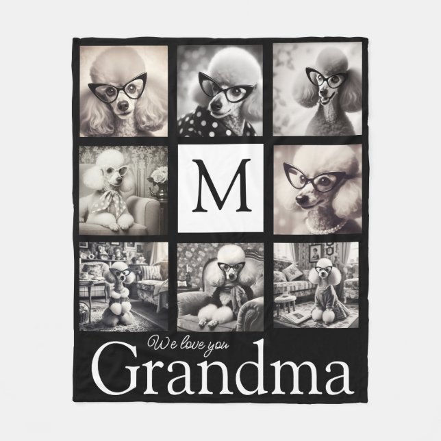Mormor svart och vit 8 Fotosammanställning Fleecefilt (Framsidan)