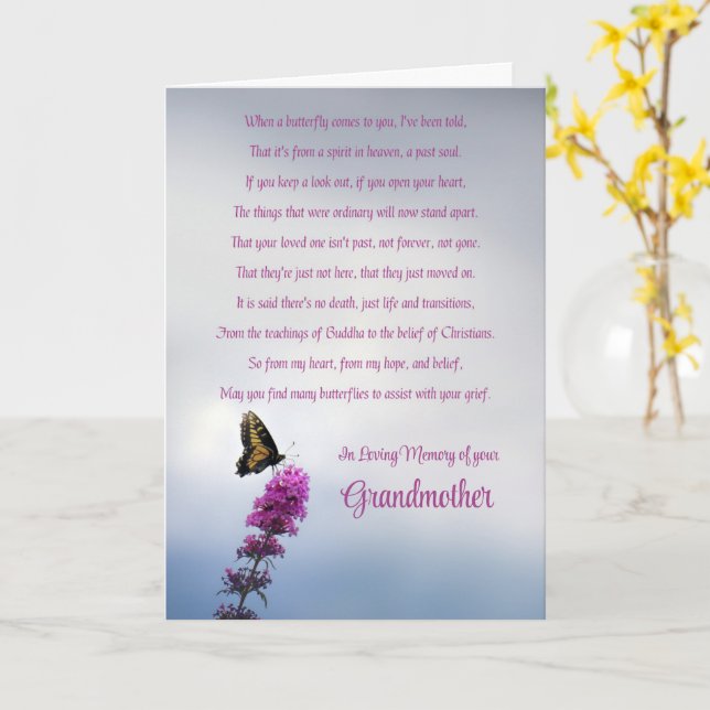 Mormor Sympathy Andlig Butterfly Kort (Gul blomma)